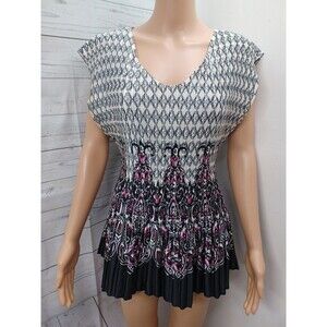 Vtg Cato Accordion Pleated Top Blouse Shirt Paisley 14/16W Paisley White Pink